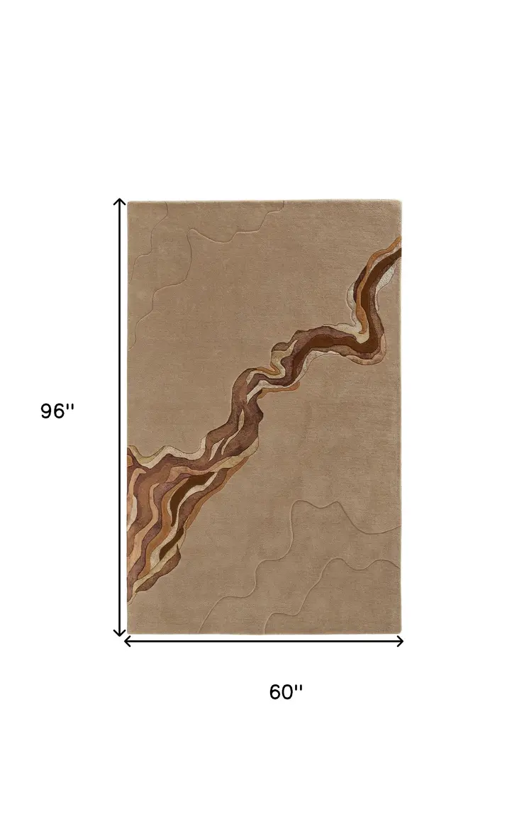 5' X 8' Beige and Brown Abstract Hand Tufted Area Rug