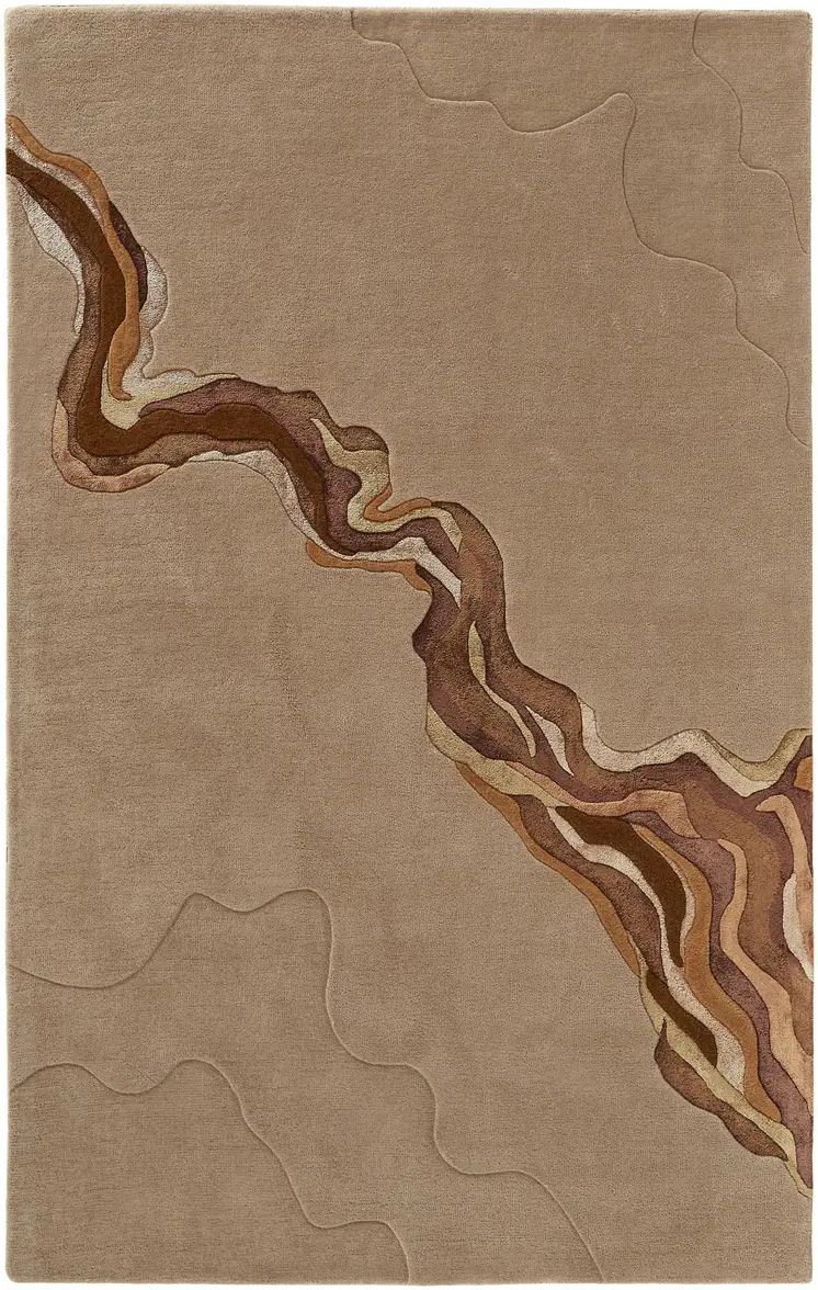 5' X 8' Beige and Brown Abstract Hand Tufted Area Rug