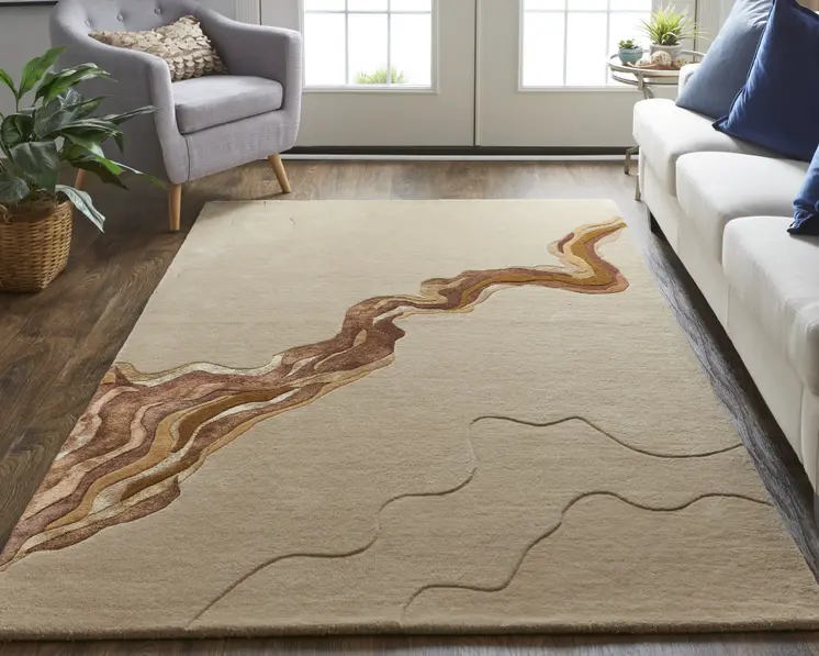 8' X 10' Beige and Brown Abstract Hand Tufted Area Rug