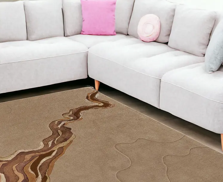 8' X 10' Beige and Brown Abstract Hand Tufted Area Rug
