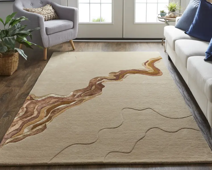 10' X 14' Tan and Orange Wool Abstract Hand Tufted Area Rug