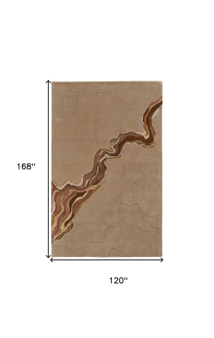 10' X 14' Tan and Orange Wool Abstract Hand Tufted Area Rug