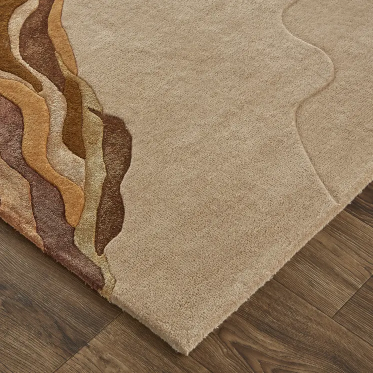 12' X 15' Tan and Orange Wool Abstract Hand Tufted Area Rug