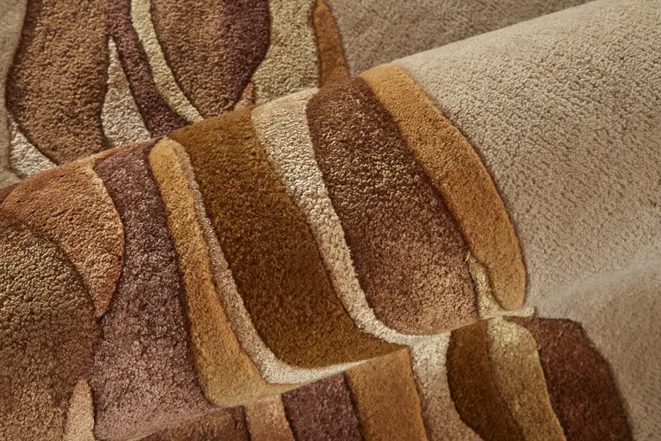 12' X 15' Tan and Orange Wool Abstract Hand Tufted Area Rug