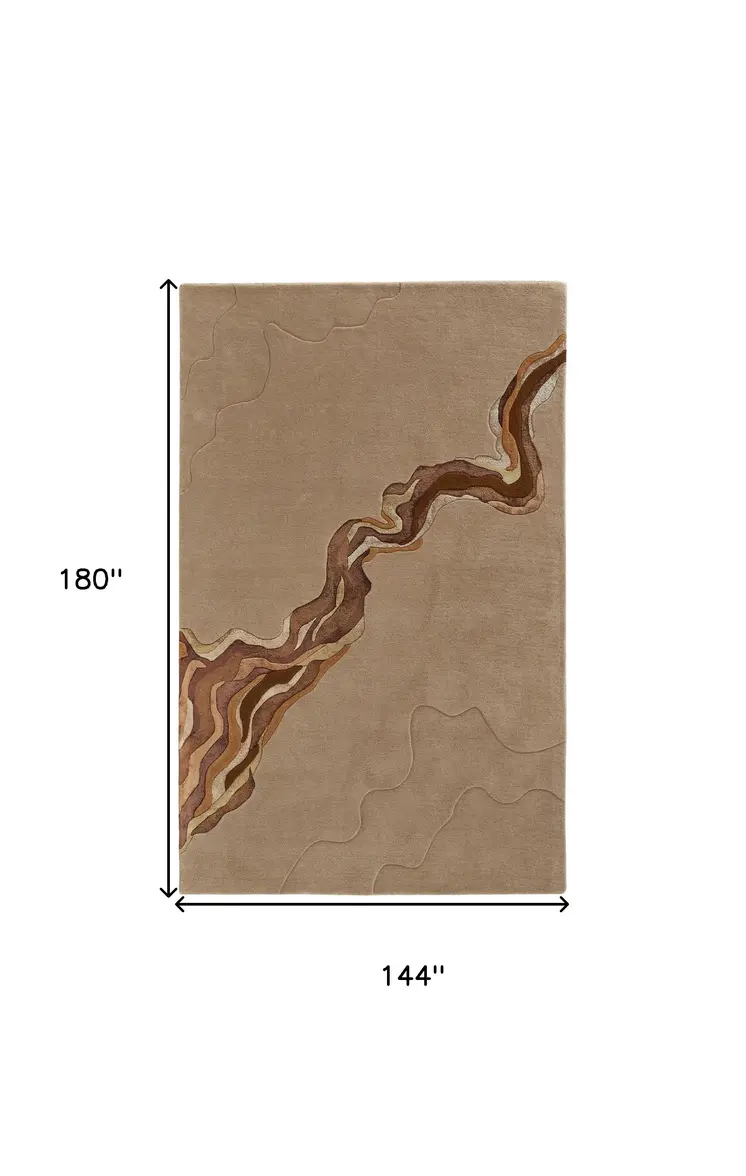 12' X 15' Tan and Orange Wool Abstract Hand Tufted Area Rug