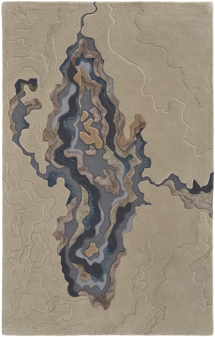 9' X 12' Tan and Brown Wool Abstract Hand Tufted Area Rug