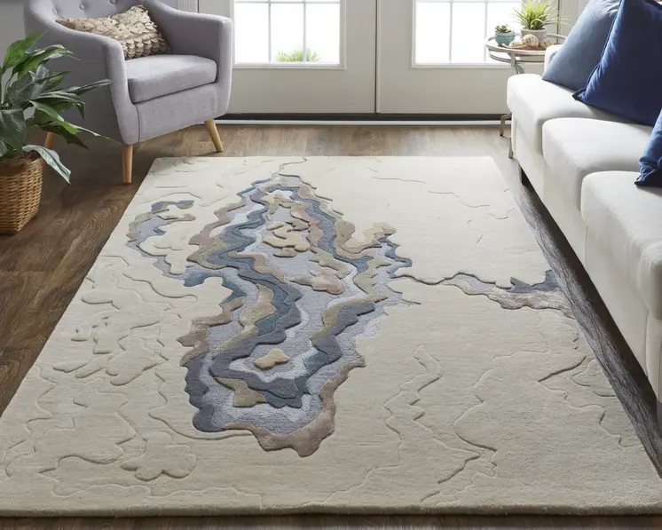 9' X 12' Tan and Brown Wool Abstract Hand Tufted Area Rug