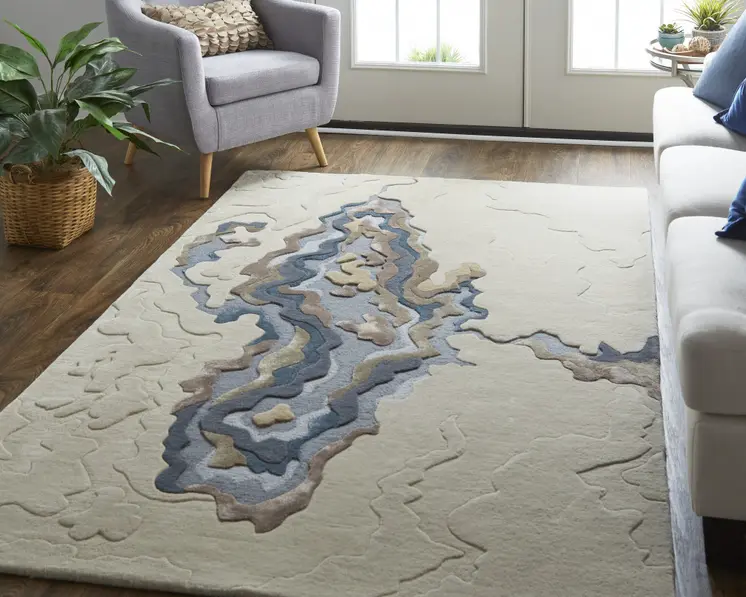9' X 12' Tan and Brown Wool Abstract Hand Tufted Area Rug