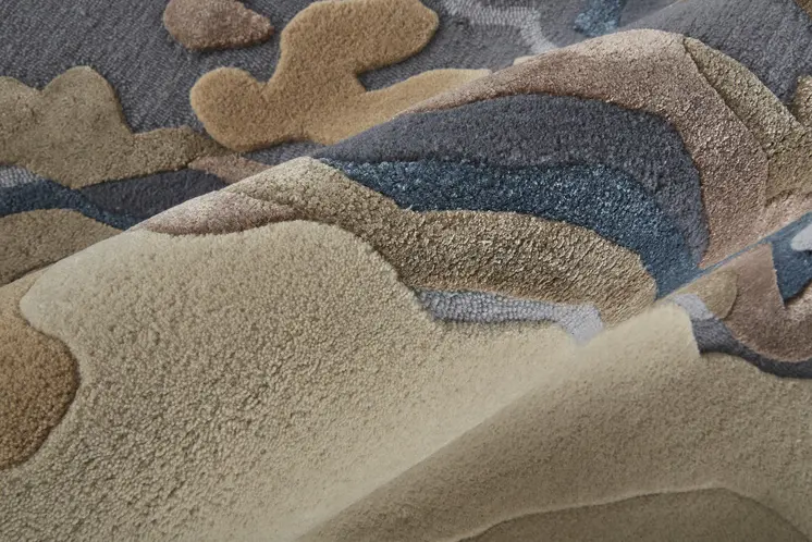 9' X 12' Tan and Brown Wool Abstract Hand Tufted Area Rug
