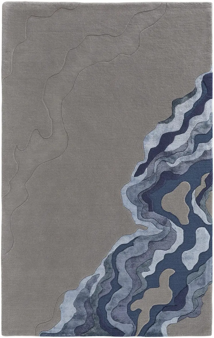 10' X 14' Blue and Gray Wool Abstract Hand Tufted Area Rug