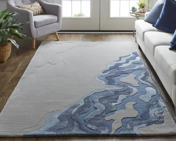 10' X 14' Blue and Gray Wool Abstract Hand Tufted Area Rug