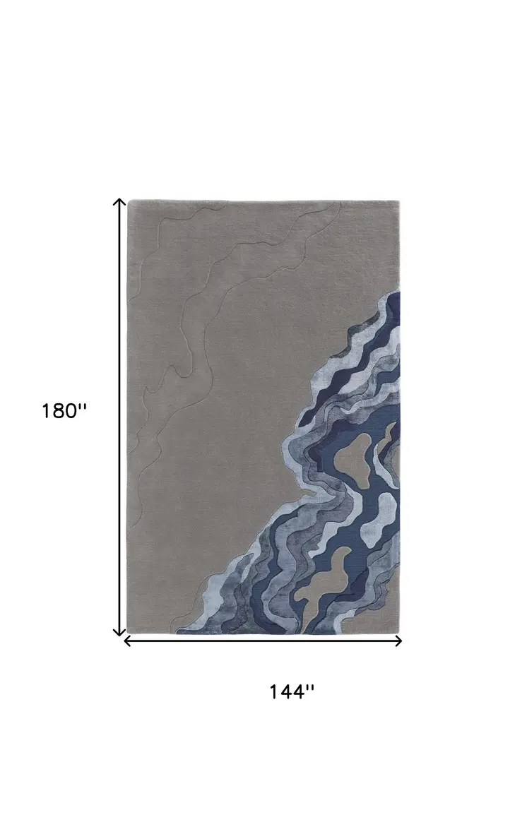 12' X 15' Blue and Gray Wool Abstract Hand Tufted Area Rug