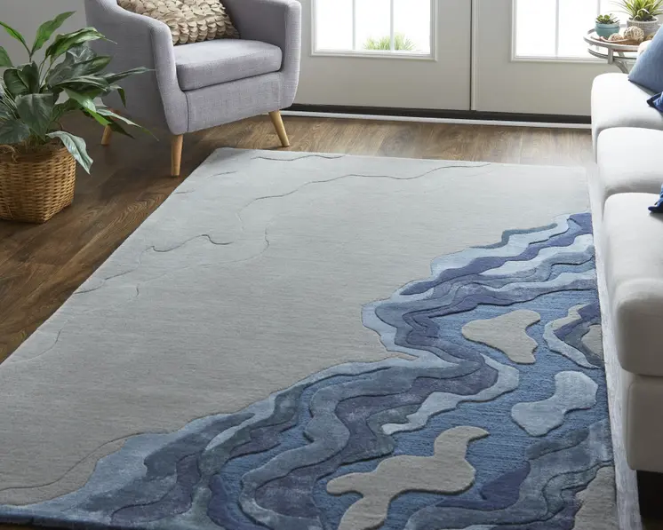 12' X 15' Blue and Gray Wool Abstract Hand Tufted Area Rug