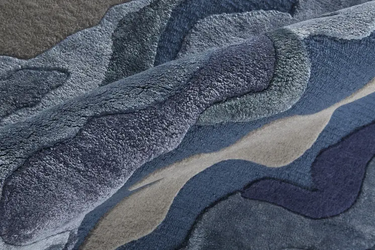 12' X 15' Blue and Gray Wool Abstract Hand Tufted Area Rug