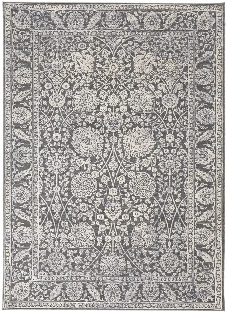 8' X 10' Taupe and Ivory Floral Power Loom Area Rug