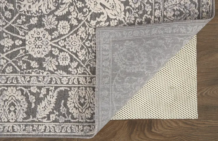8' X 10' Taupe and Ivory Floral Power Loom Area Rug
