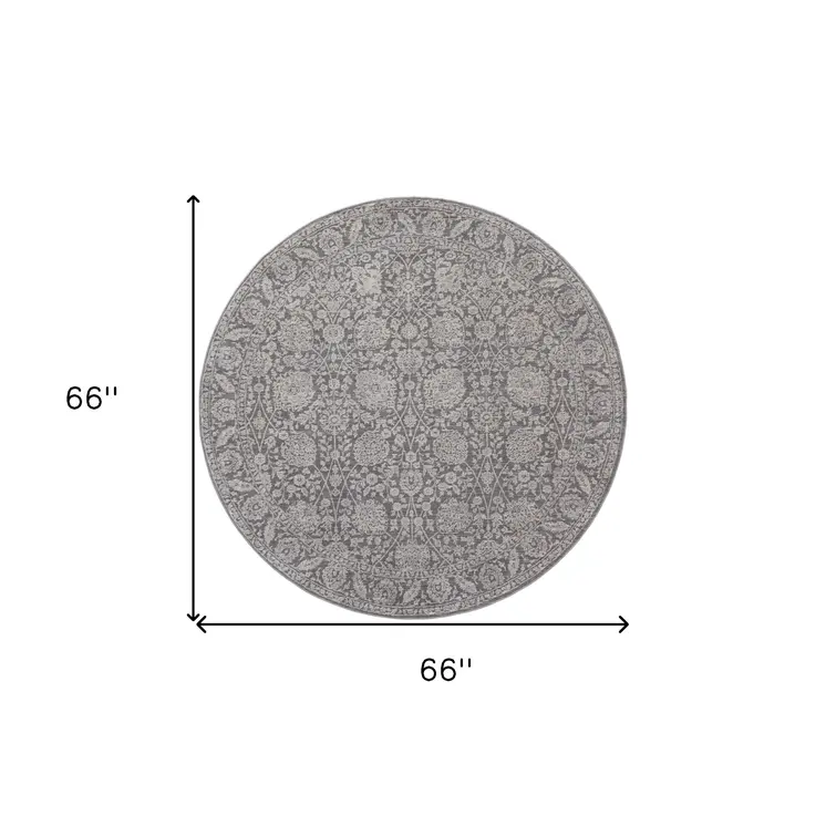6' Taupe and Ivory Round Floral Power Loom Area Rug