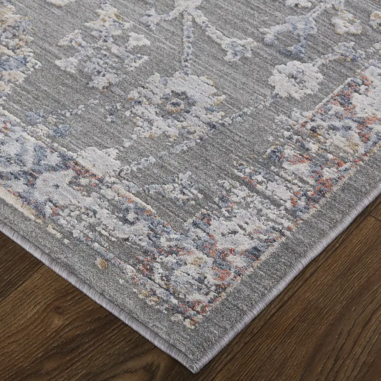 8' X 10' Gray and Ivory Floral Power Loom Area Rug