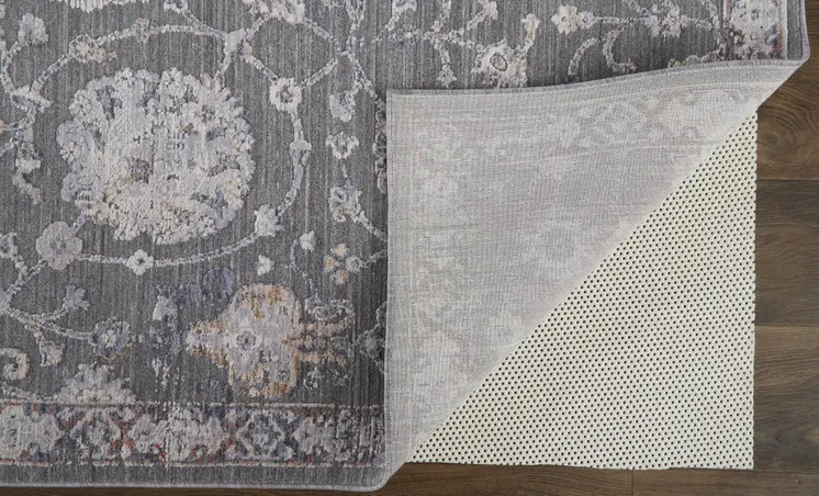 8' X 10' Gray and Ivory Floral Power Loom Area Rug