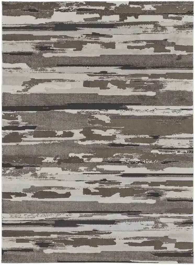 5' X 8' Gray and Ivory Abstract Power Loom Distressed Area Rug