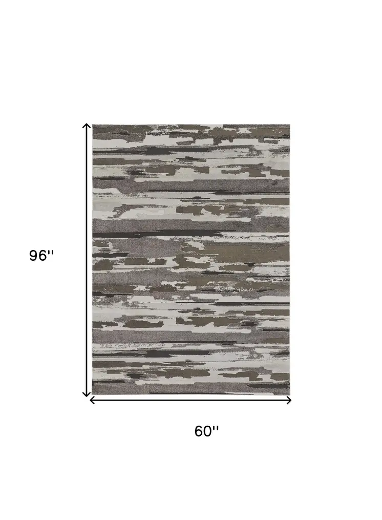 5' X 8' Gray and Ivory Abstract Power Loom Distressed Area Rug