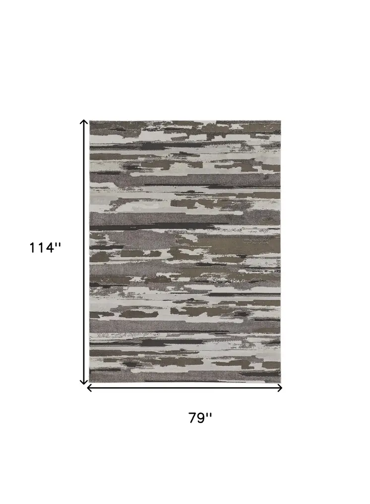 7' X 10' Gray and Ivory Abstract Power Loom Distressed Area Rug