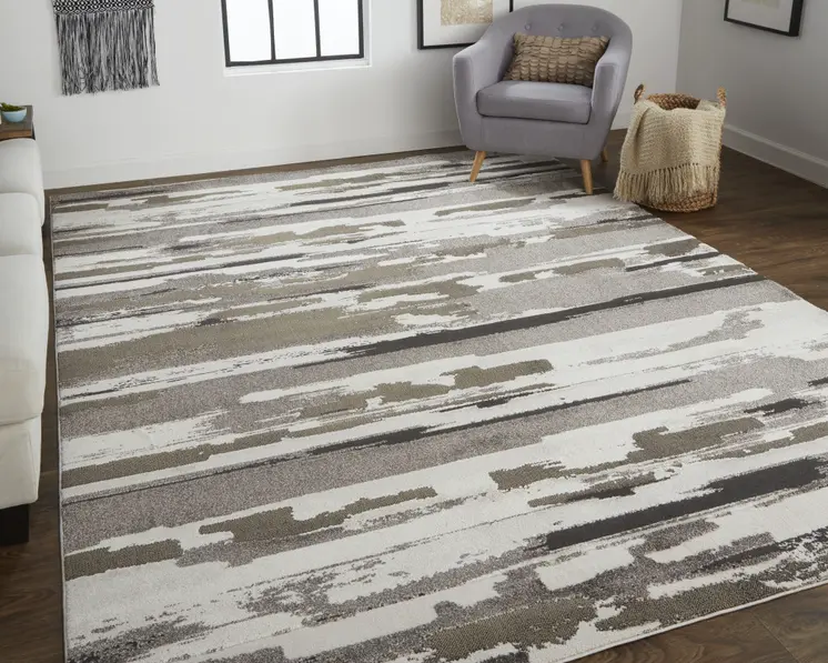 7' X 10' Gray and Ivory Abstract Power Loom Distressed Area Rug