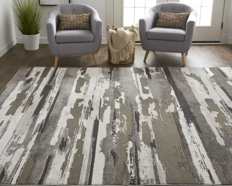 9' X 12' Gray and Ivory Abstract Power Loom Distressed Area Rug