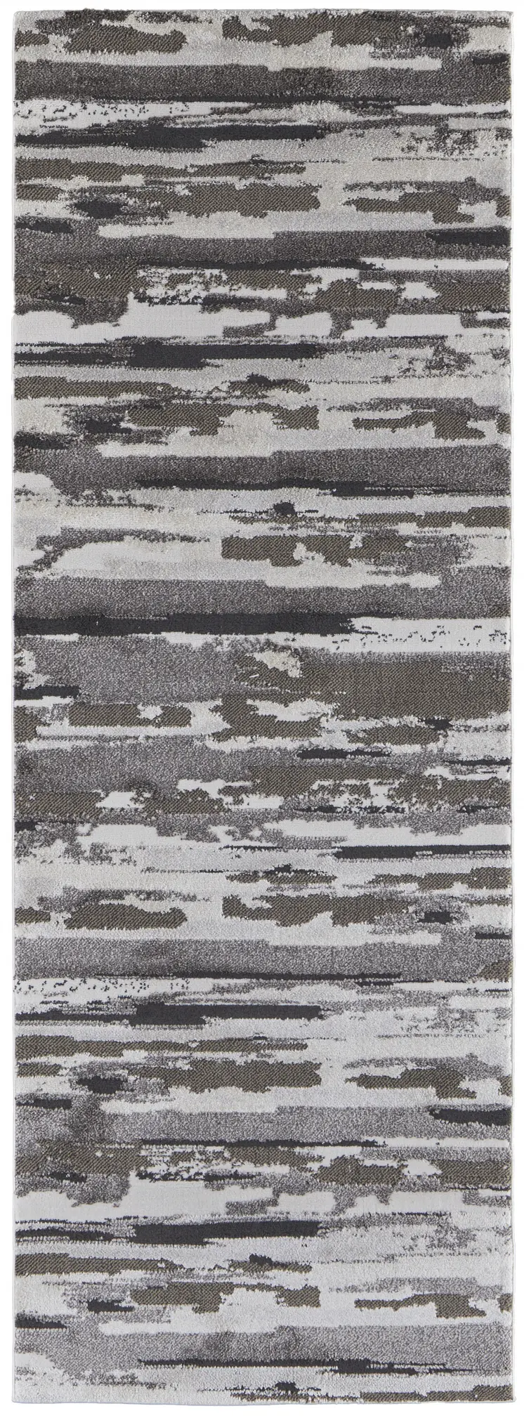 8' Gray And Ivory Abstract Distressed Runner Rug