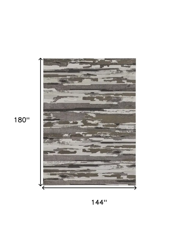 12' X 15' Gray and Ivory Abstract Power Loom Distressed Area Rug