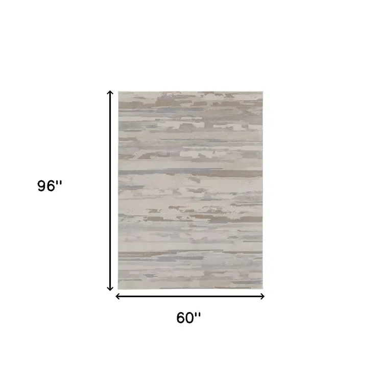 5' X 8' Brown and Ivory Abstract Power Loom Distressed Area Rug