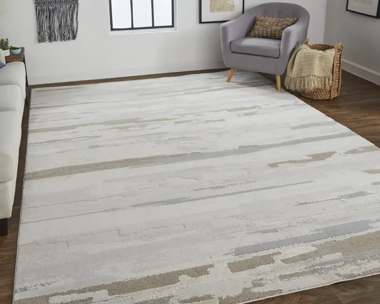 8' X 10' Brown and Ivory Abstract Power Loom Distressed Area Rug