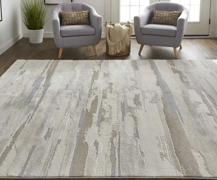 8' X 10' Brown and Ivory Abstract Power Loom Distressed Area Rug