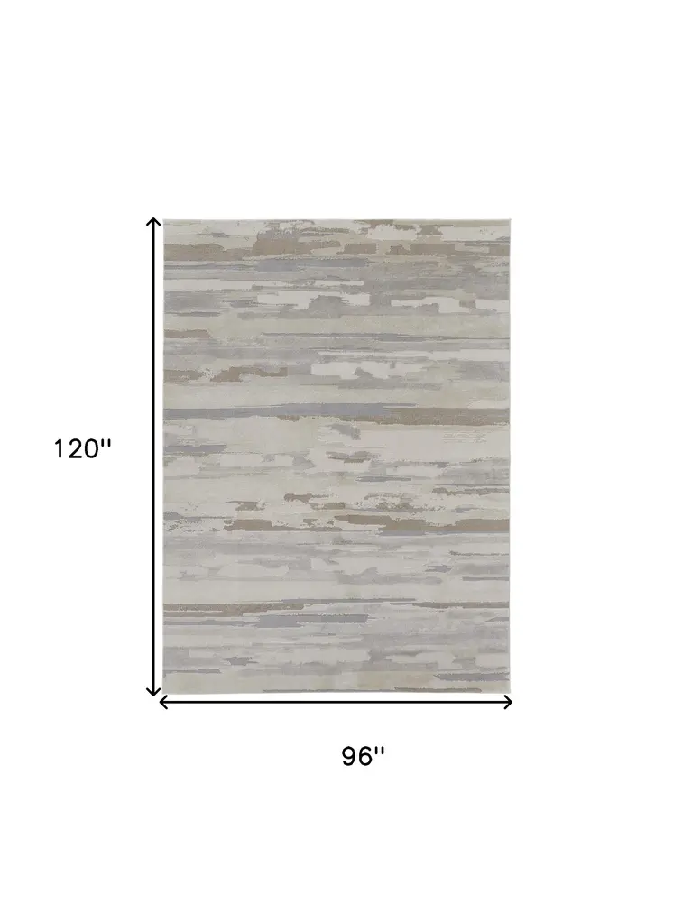 8' X 10' Brown and Ivory Abstract Power Loom Distressed Area Rug