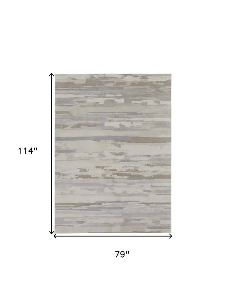 7' X 10' Ivory and Gray Abstract Power Loom Distressed Area Rug