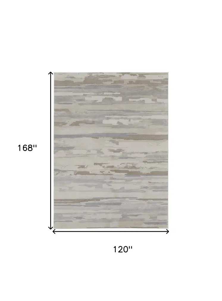 10' X 14' Brown and Ivory Abstract Power Loom Distressed Area Rug