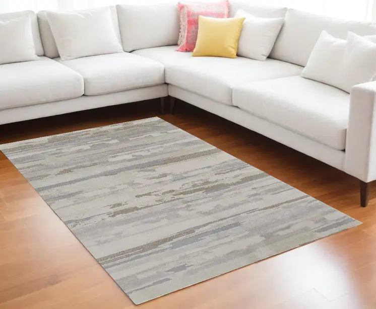 10' X 14' Brown and Ivory Abstract Power Loom Distressed Area Rug