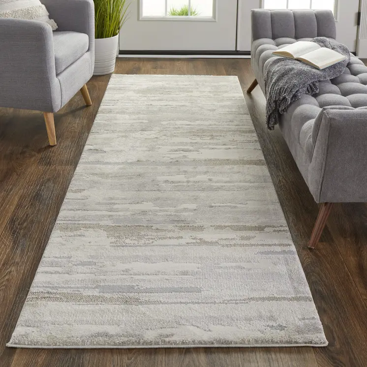 8' Brown And Ivory Abstract Distressed Runner Rug