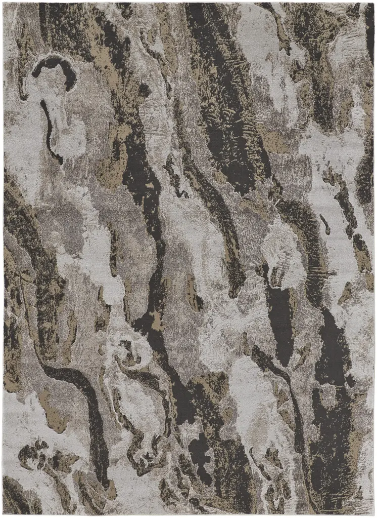 5' X 8' Brown and Ivory Abstract Power Loom Distressed Area Rug