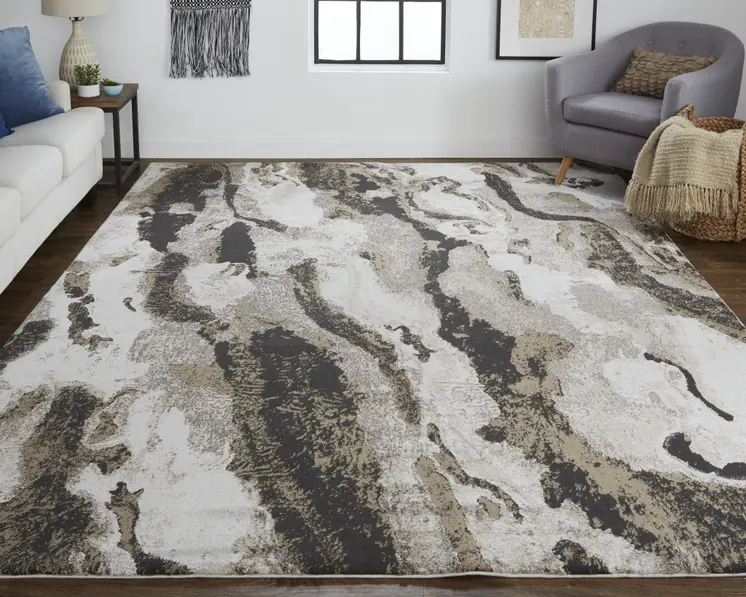 5' X 8' Brown and Ivory Abstract Power Loom Distressed Area Rug