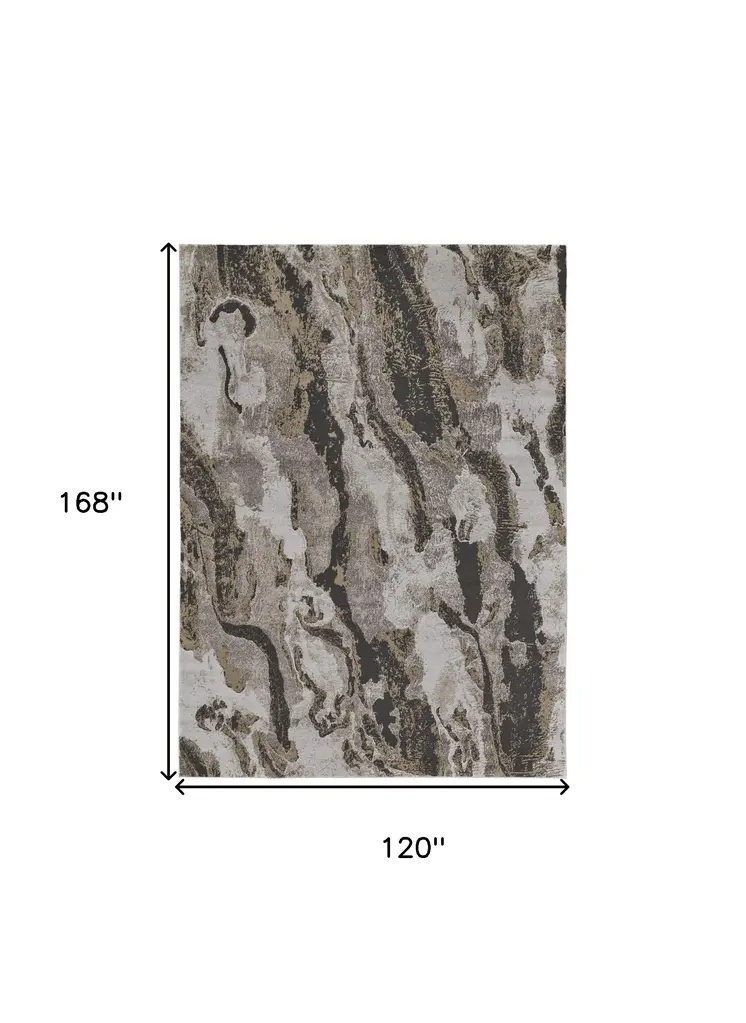 10' X 14' Brown and Ivory Abstract Power Loom Distressed Area Rug