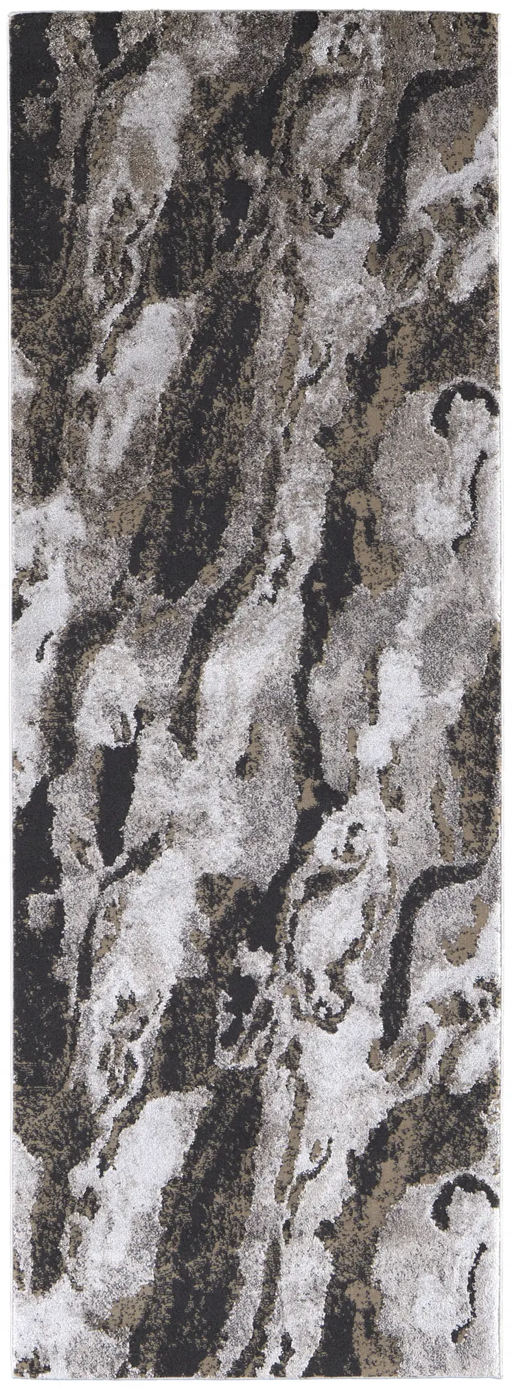 8' Gray And Ivory Abstract Runner Rug