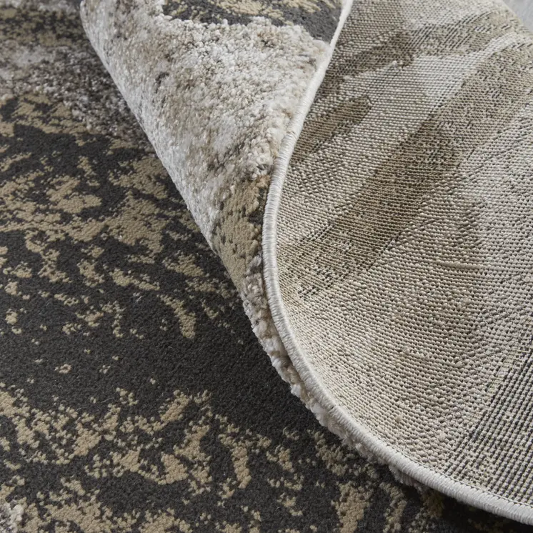 8' Gray And Ivory Abstract Runner Rug