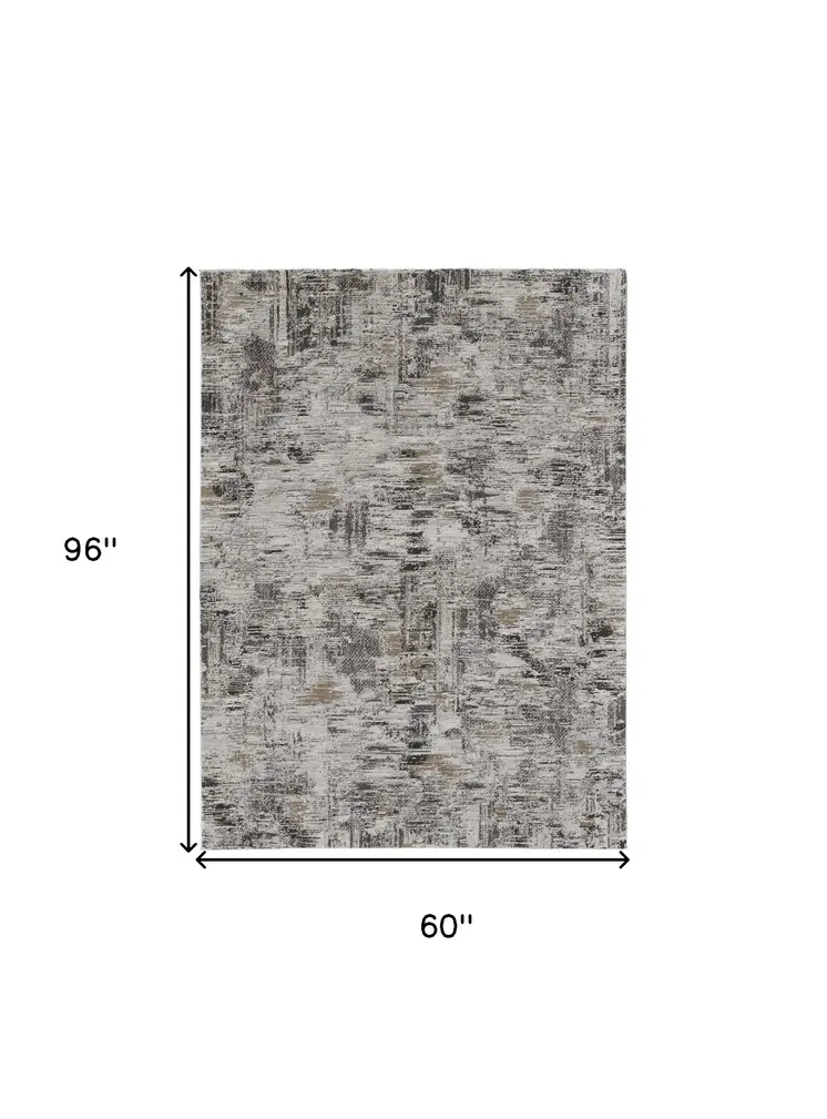 5' X 8' Gray and Ivory Abstract Power Loom Distressed Area Rug