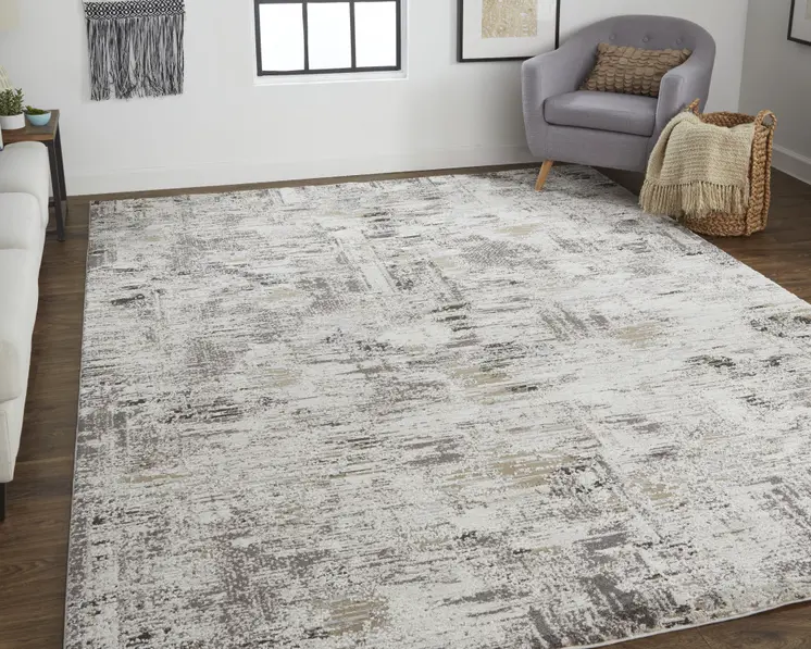 5' X 8' Gray and Ivory Abstract Power Loom Distressed Area Rug