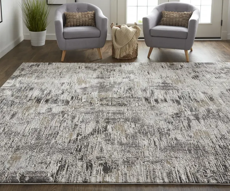 5' X 8' Gray and Ivory Abstract Power Loom Distressed Area Rug