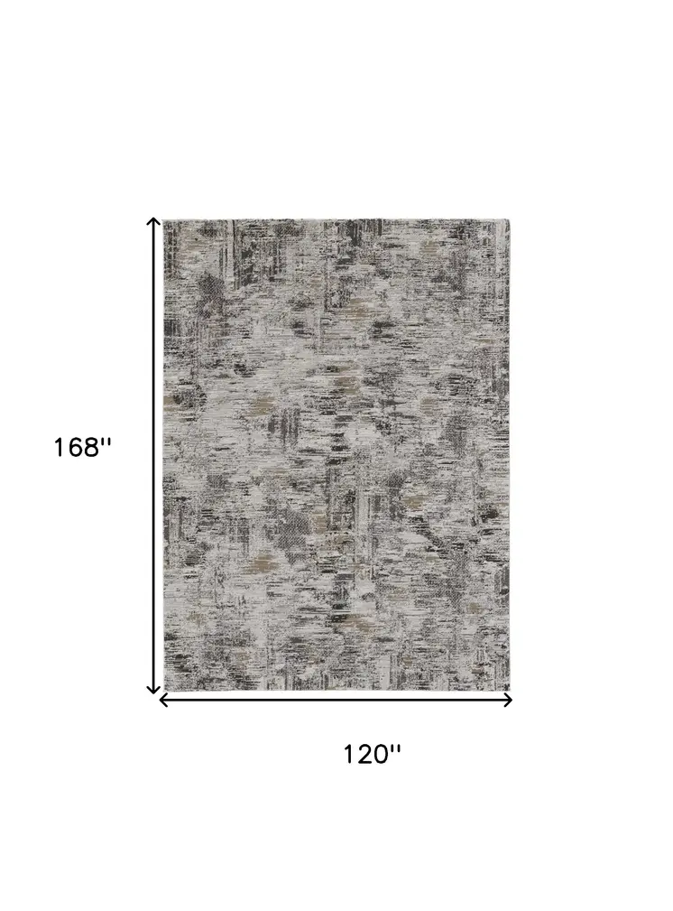 10' X 14' Gray and Ivory Abstract Power Loom Distressed Area Rug