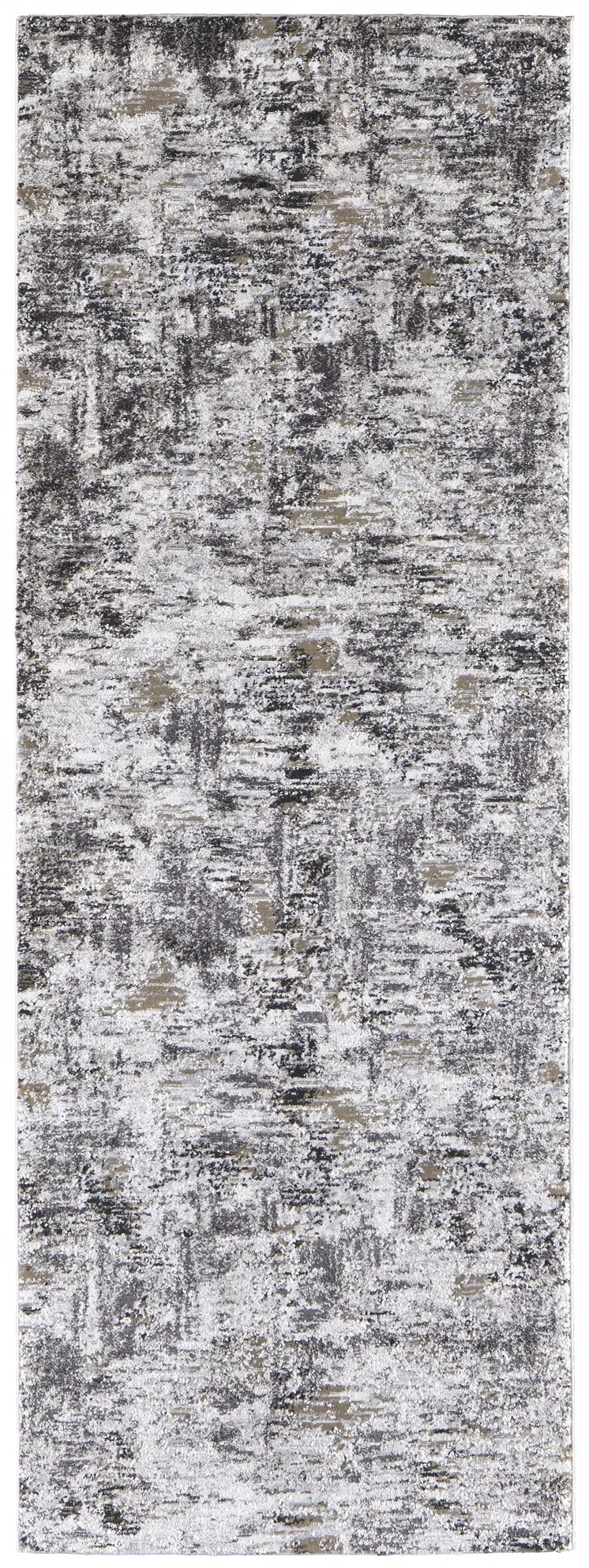 8' Gray And Ivory Abstract Distressed Runner Rug