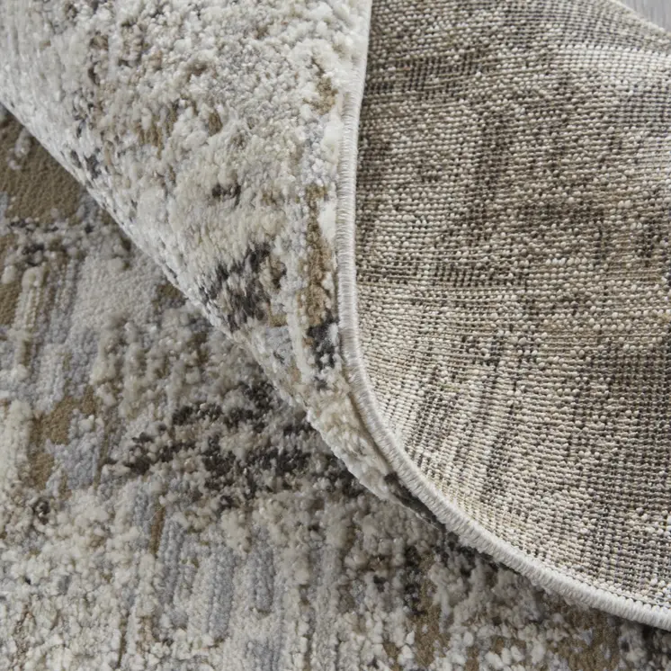 8' Gray And Ivory Abstract Distressed Runner Rug