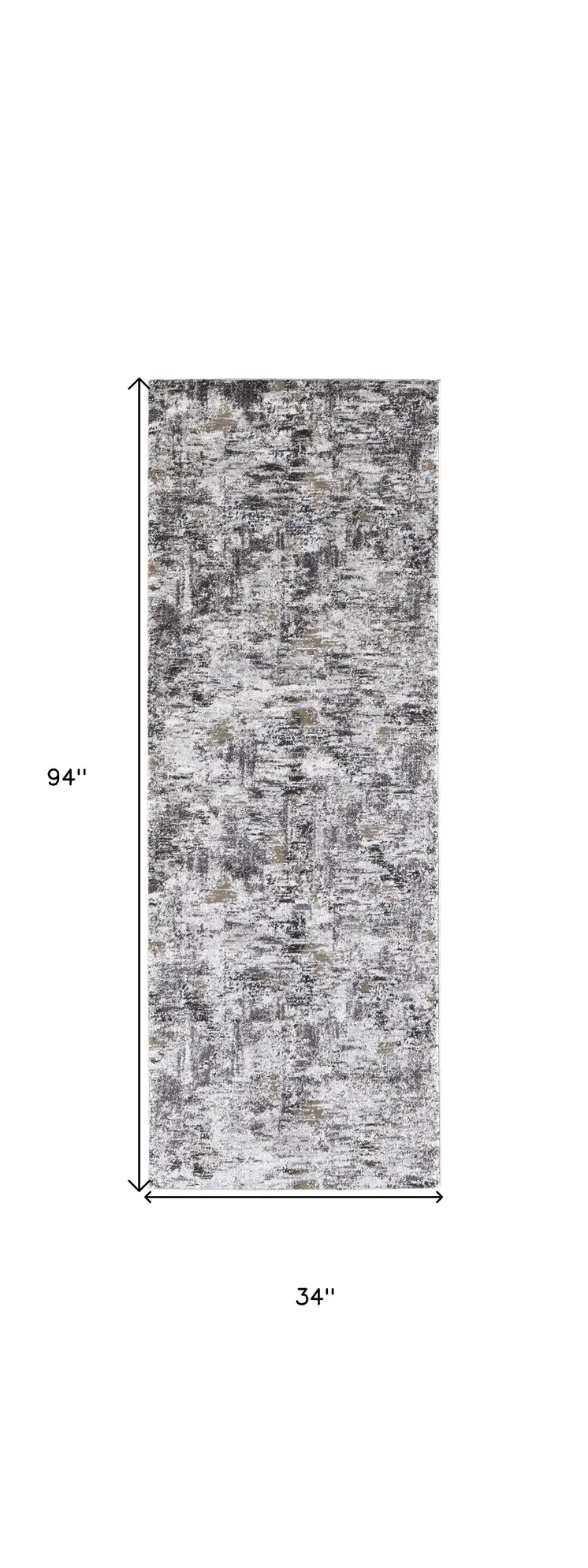 8' Gray And Ivory Abstract Distressed Runner Rug